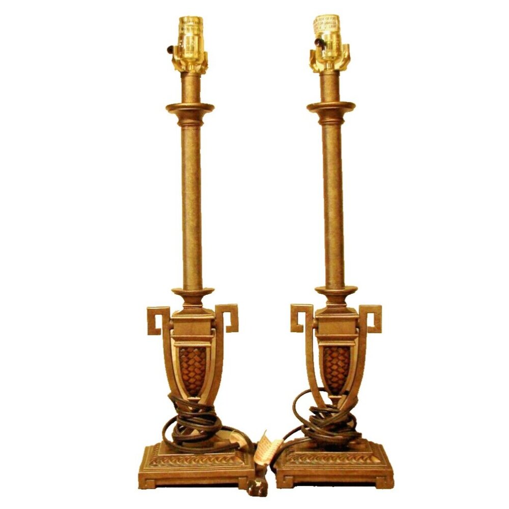 Set of 2 Brass Braided Pendulum Bottom Swing Table Lamps Camilles Collection Vtg